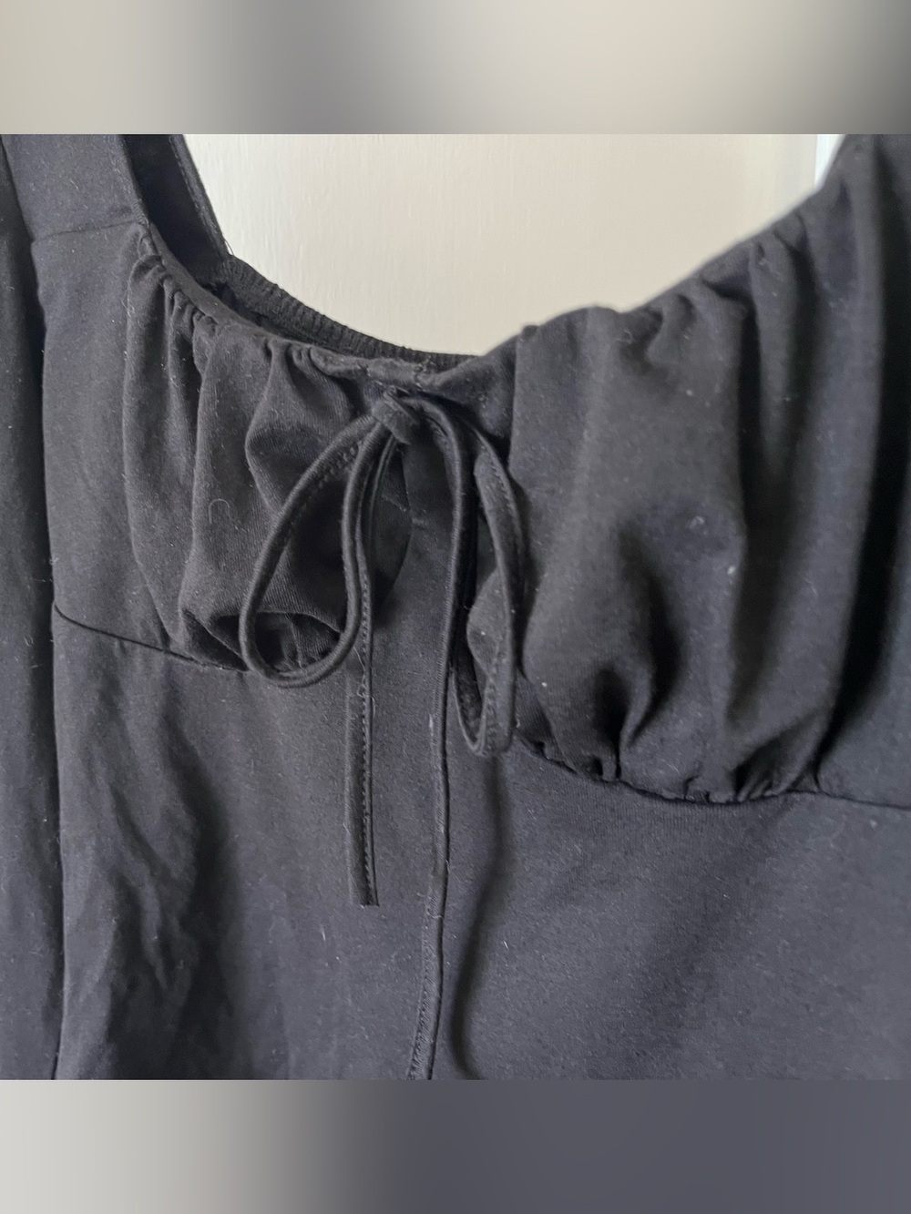 Milk Maid Blouse in Black with Bow and Long Sleeves - Picture 3 of 4